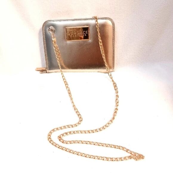Versace Parfums Wallet GOLD On A Chain Gold Metallic Organize Wedding Prom Glam - Picture 4 of 12